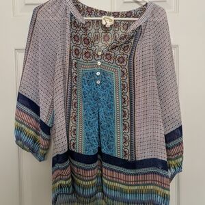 Fig and Flower Colorful Patterned Blouse Size M